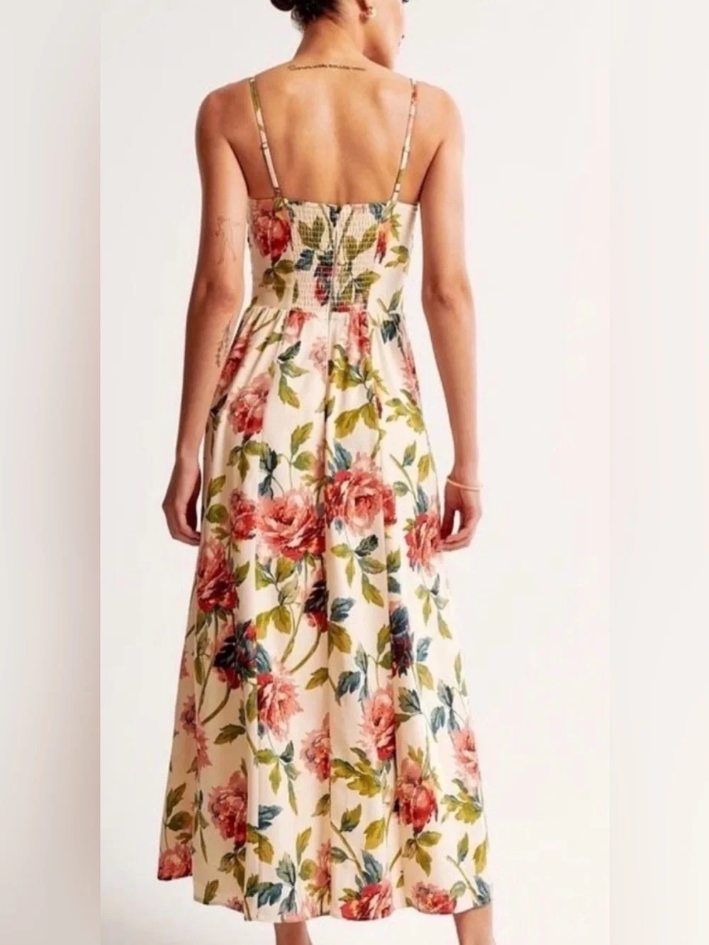 Abercrombie & Fitch Emerson Crepe Midi Dress in Cream Floral Sz Large NEW